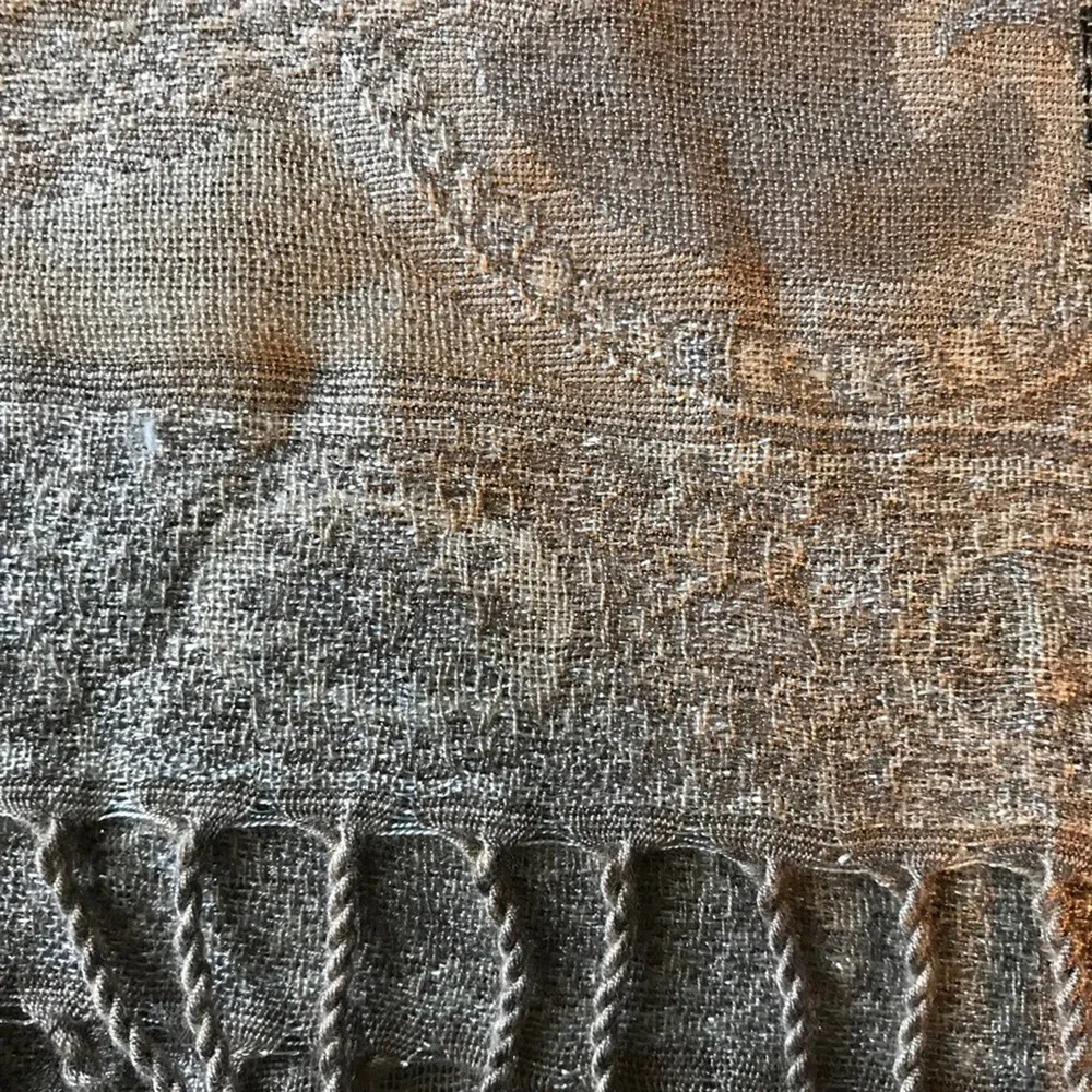 Taupe Gray Scarf Glitter Threads Twisted Fringe - Picture 5 of 7